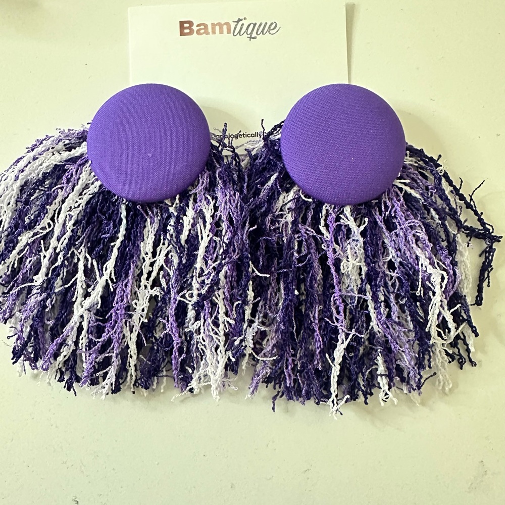 Purple and White Fringe Earrings